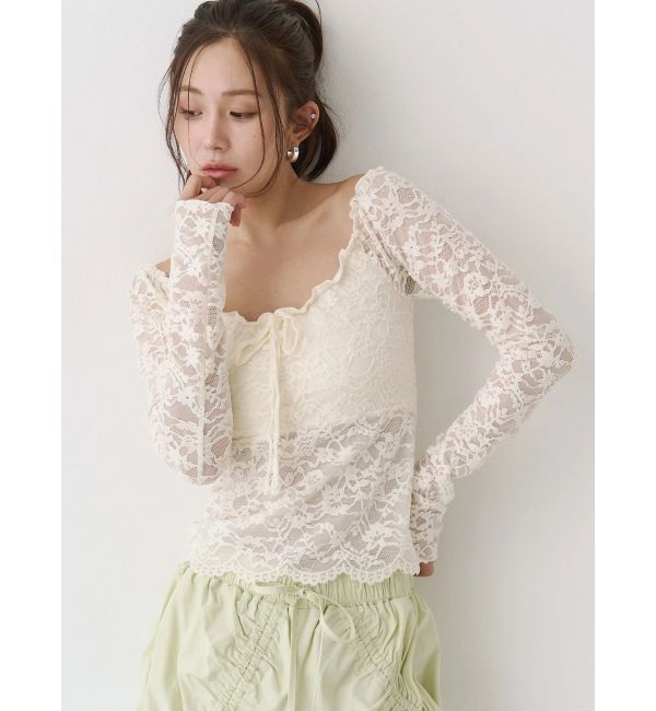 CALNAMUR「ピーチレースパットイントップス」|Tシャツ・カットソー|