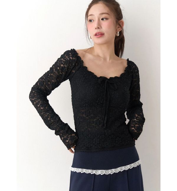 CALNAMUR「ピーチレースパットイントップス」|Tシャツ・カットソー|