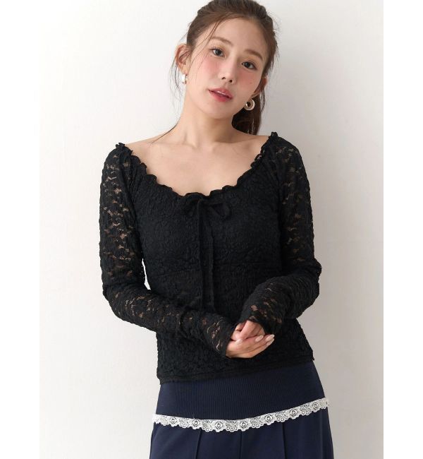 CALNAMUR「ピーチレースパットイントップス」|Tシャツ・カットソー|