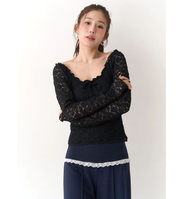 CALNAMUR「ピーチレースパットイントップス」|Tシャツ・カットソー|