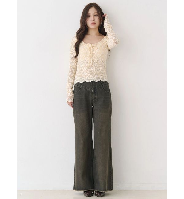 CALNAMUR「ピーチレースパットイントップス」|Tシャツ・カットソー|