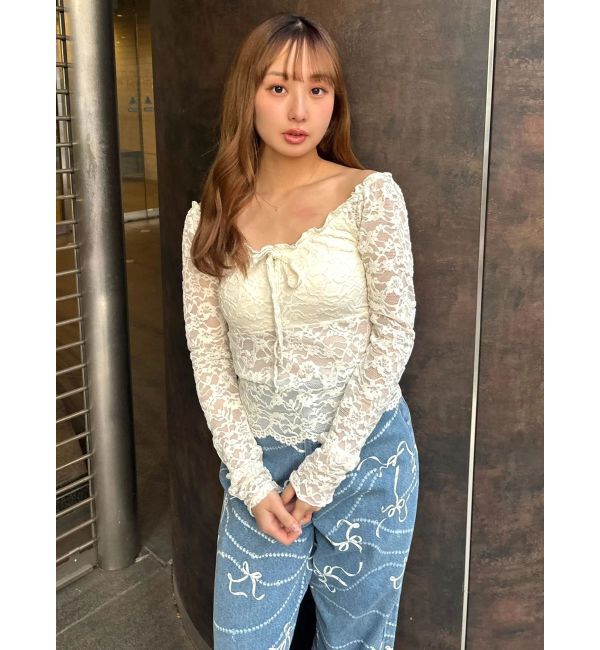 CALNAMUR「ピーチレースパットイントップス」|Tシャツ・カットソー|