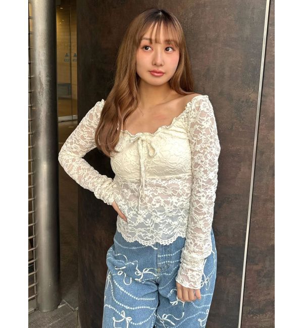 CALNAMUR「ピーチレースパットイントップス」|Tシャツ・カットソー|