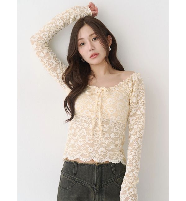 CALNAMUR「ピーチレースパットイントップス」|Tシャツ・カットソー|