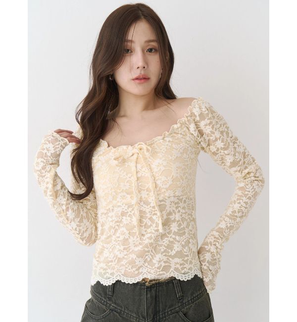 CALNAMUR「ピーチレースパットイントップス」|Tシャツ・カットソー|