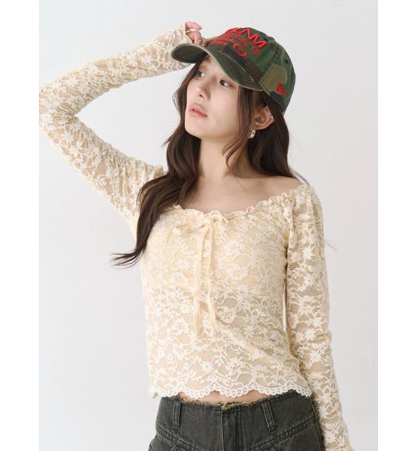 CALNAMUR「ピーチレースパットイントップス」|Tシャツ・カットソー|