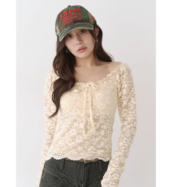 CALNAMUR「ピーチレースパットイントップス」|Tシャツ・カットソー|