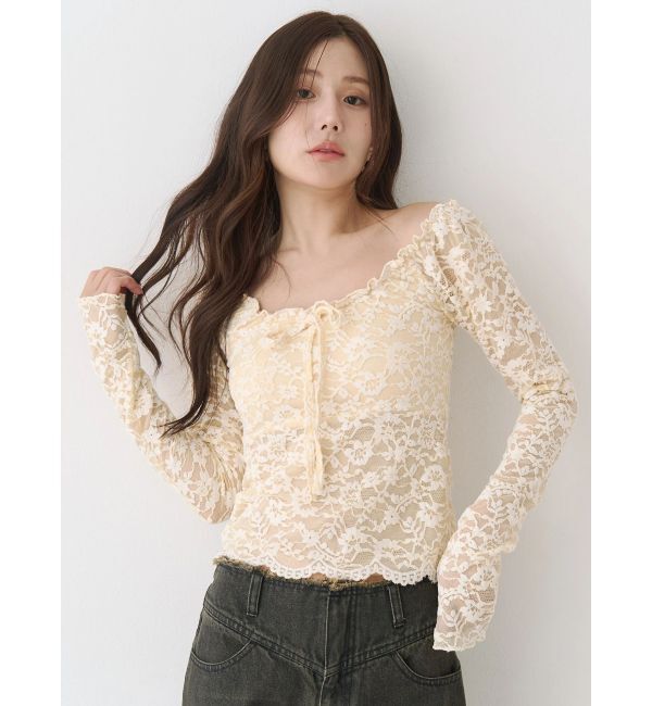 CALNAMUR「ピーチレースパットイントップス」|Tシャツ・カットソー|イエロー