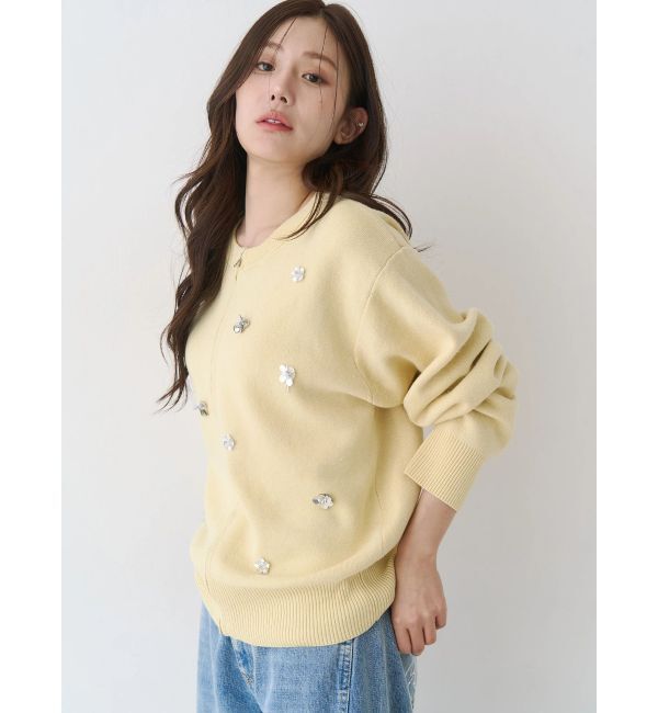 CALNAMUR「フロントジップビジューニットカーディガン」|カーディガン|