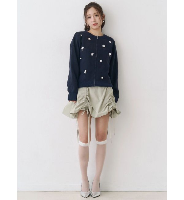 CALNAMUR「フロントジップビジューニットカーディガン」|カーディガン|