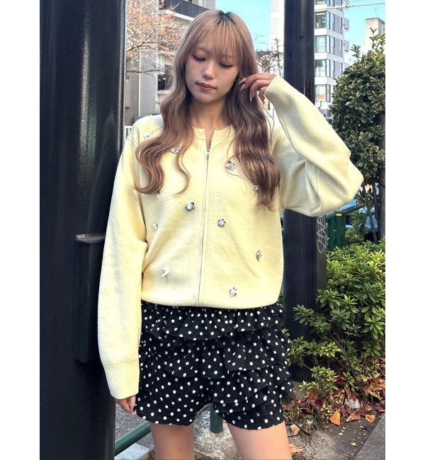 CALNAMUR「フロントジップビジューニットカーディガン」|カーディガン|