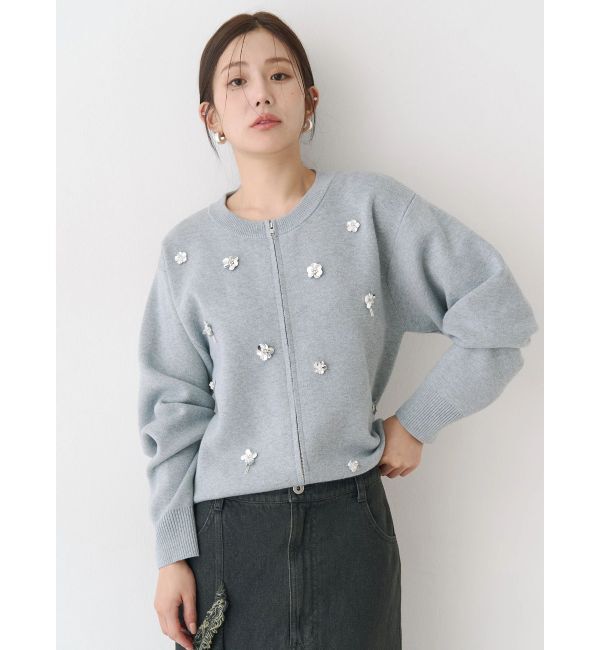 CALNAMUR「フロントジップビジューニットカーディガン」|カーディガン|