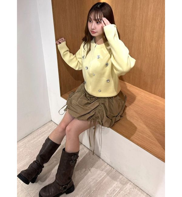 CALNAMUR「フロントジップビジューニットカーディガン」|カーディガン|