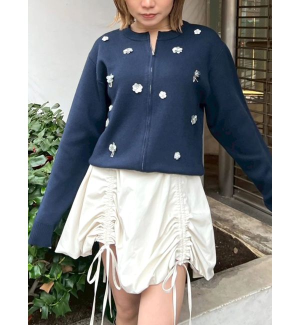 CALNAMUR「フロントジップビジューニットカーディガン」|カーディガン|