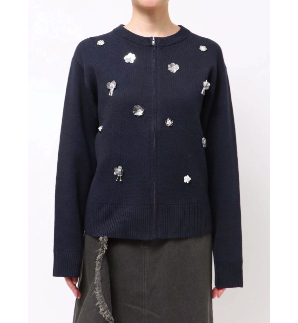 CALNAMUR「フロントジップビジューニットカーディガン」|カーディガン|