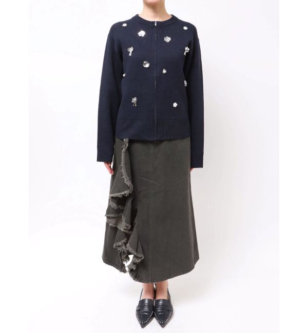 CALNAMUR「フロントジップビジューニットカーディガン」|カーディガン|