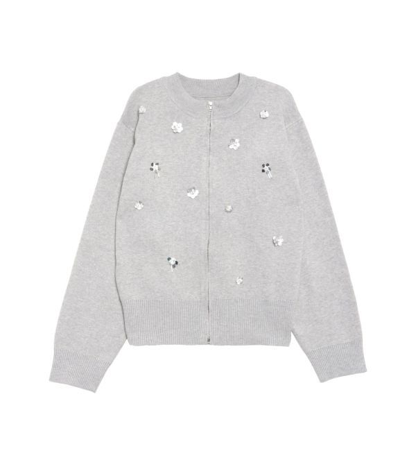 CALNAMUR「フロントジップビジューニットカーディガン」|カーディガン|