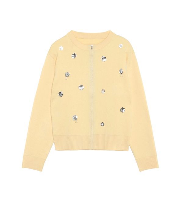 CALNAMUR「フロントジップビジューニットカーディガン」|カーディガン|