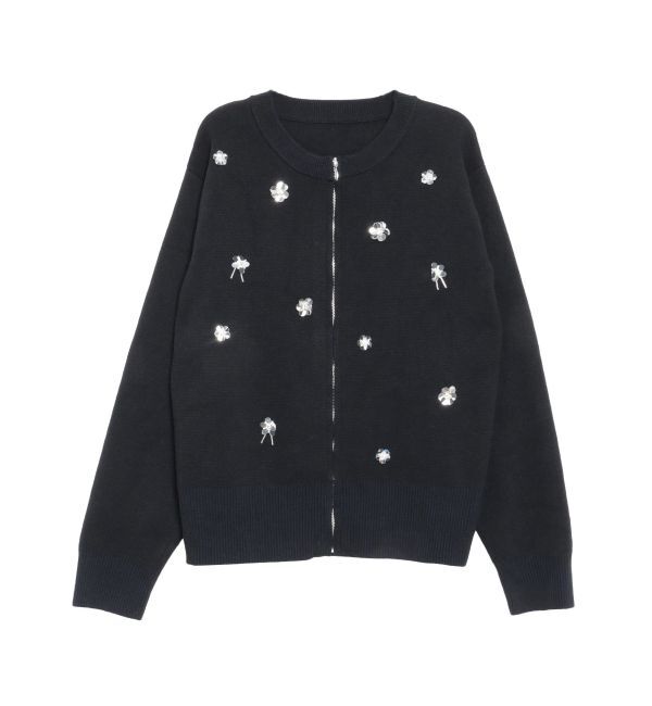 CALNAMUR「フロントジップビジューニットカーディガン」|カーディガン|