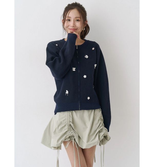 CALNAMUR「フロントジップビジューニットカーディガン」|カーディガン|