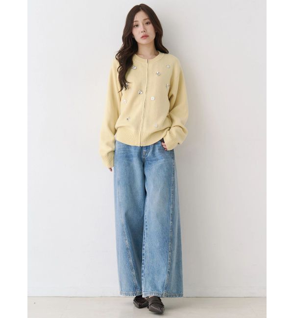 CALNAMUR「フロントジップビジューニットカーディガン」|カーディガン|