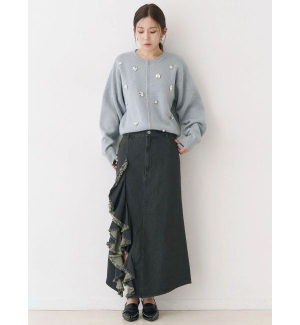 CALNAMUR「フロントジップビジューニットカーディガン」|カーディガン|