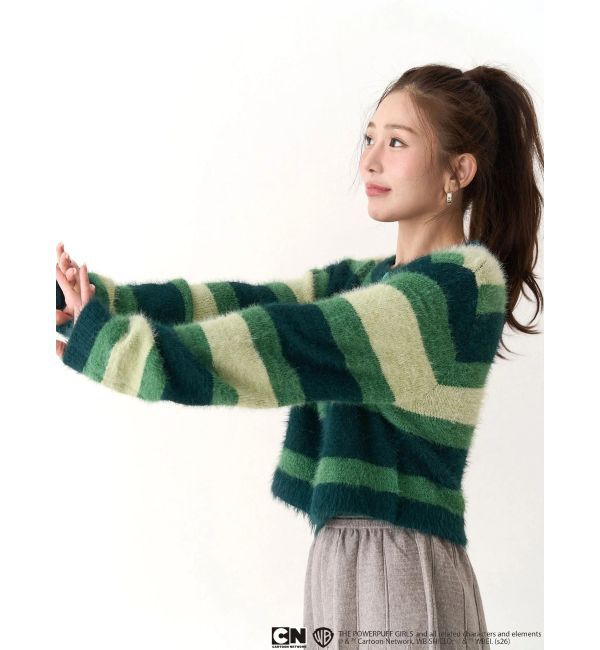 CALNAMUR「【パワーパフ ガールズ】カラーボーダーニットカーデ」|カーディガン|