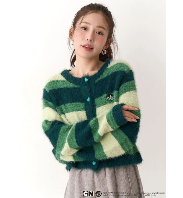 CALNAMUR「【パワーパフ ガールズ】カラーボーダーニットカーデ」|カーディガン|グリーン