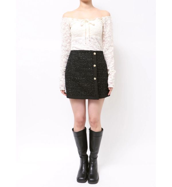CALNAMUR「カットラメツイードラップ調スカート」|スカート|