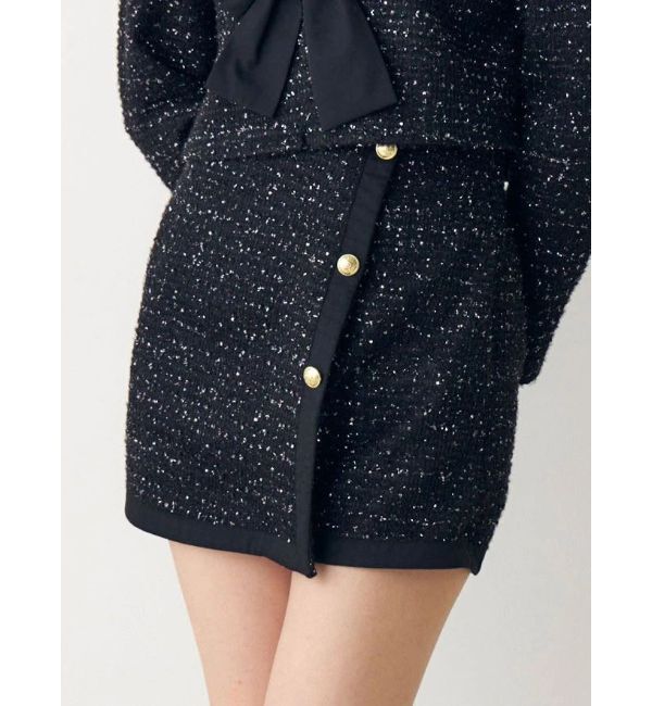 CALNAMUR「カットラメツイードラップ調スカート」|スカート|ブラック