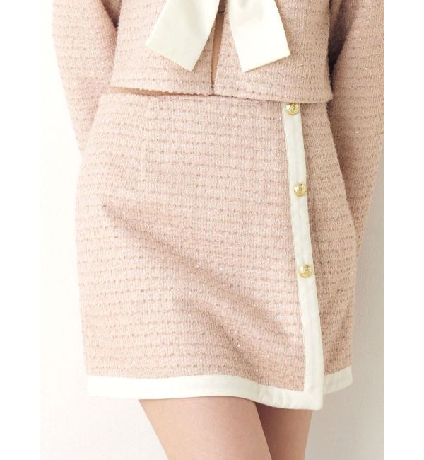 CALNAMUR「カットラメツイードラップ調スカート」|スカート|ピンク