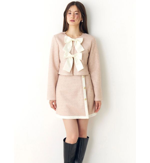 CALNAMUR「カットラメツイードリボンジャケット」|ノーカラージャケット|