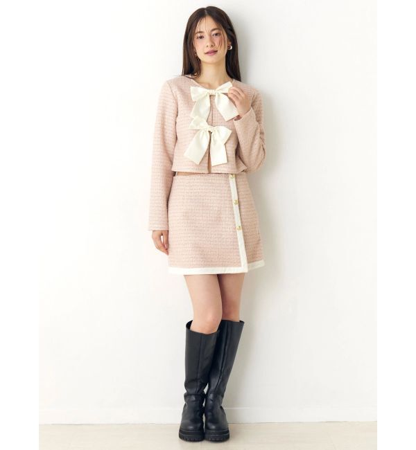 CALNAMUR「カットラメツイードリボンジャケット」|ノーカラージャケット|