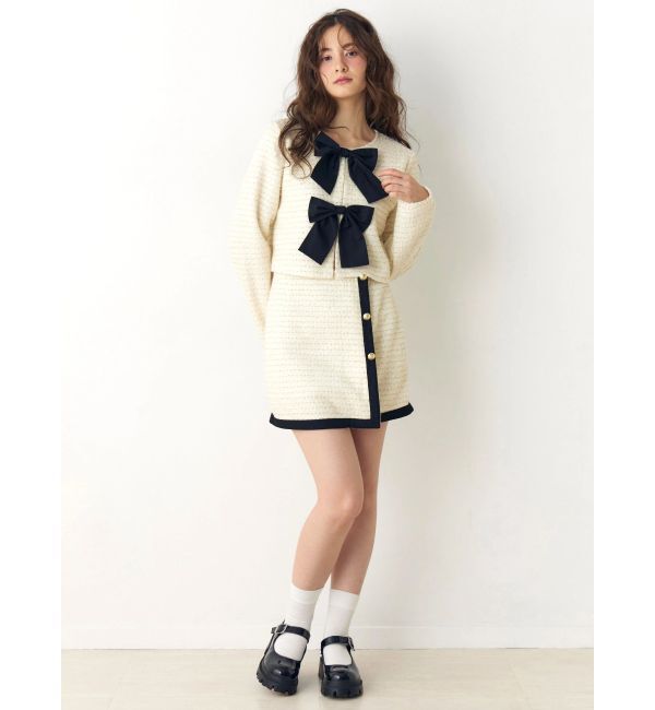 CALNAMUR「カットラメツイードリボンジャケット」|ノーカラージャケット|