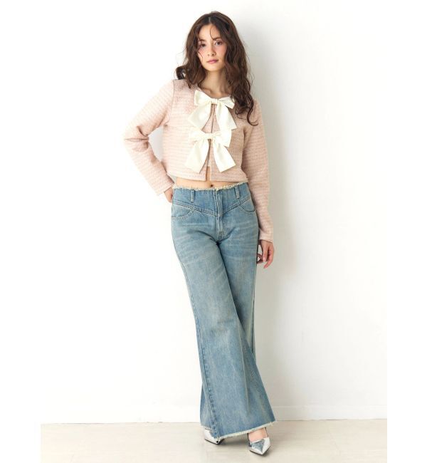 CALNAMUR「カットラメツイードリボンジャケット」|ノーカラージャケット|