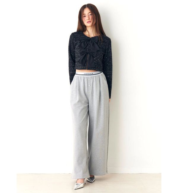 CALNAMUR「カットラメツイードリボンジャケット」|ノーカラージャケット|