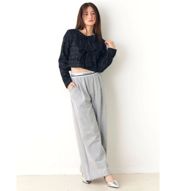 CALNAMUR「カットラメツイードリボンジャケット」|ノーカラージャケット|