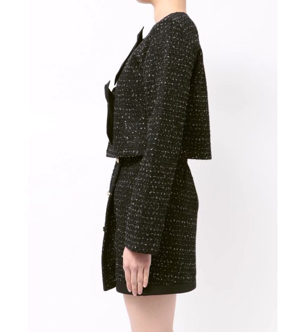 CALNAMUR「カットラメツイードリボンジャケット」|ノーカラージャケット|