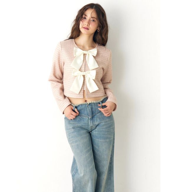 CALNAMUR「カットラメツイードリボンジャケット」|ノーカラージャケット|