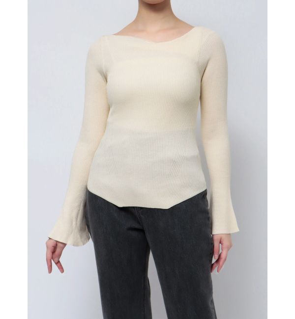 LAGUNAMOON「アシンメトリードレープフレアスリーブニット」|ニット・セーター|