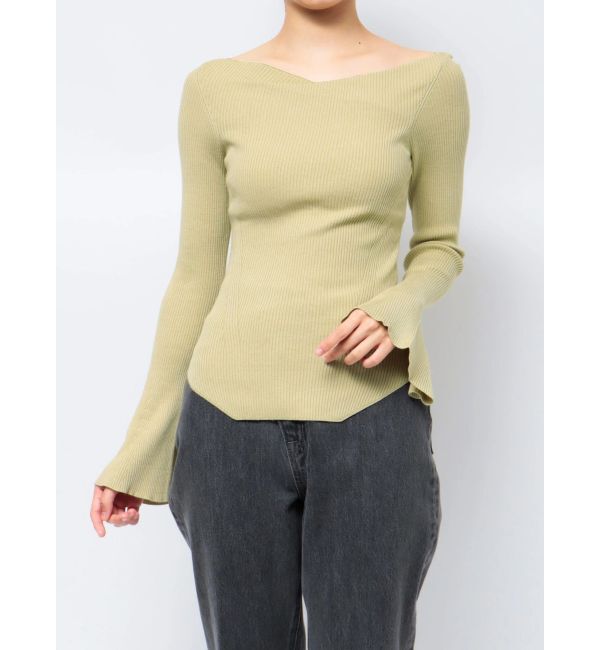 LAGUNAMOON「アシンメトリードレープフレアスリーブニット」|ニット・セーター|