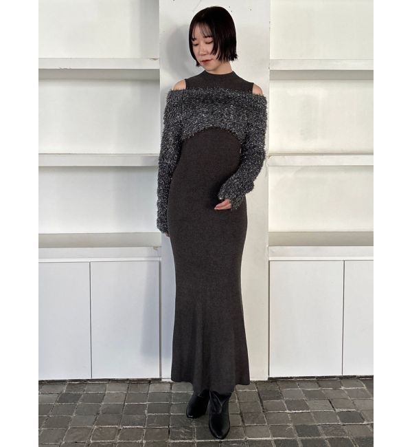 LAGUNAMOON「フェザーラメレイヤードニットワンピース」|ワンピース|チャコールグレー