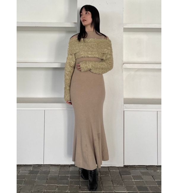 LAGUNAMOON「フェザーラメレイヤードニットワンピース」|ワンピース|ベージュ