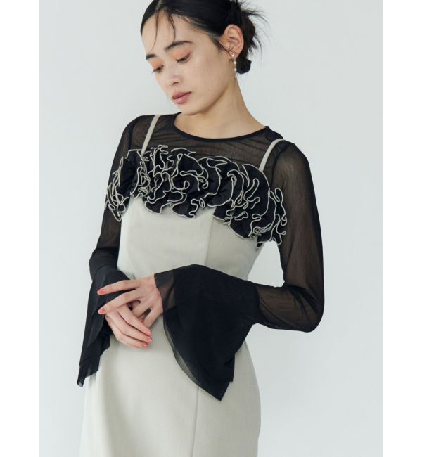 LAGUNAMOON「フレアスリーブチュールトップス」|Tシャツ・カットソー|ブラック