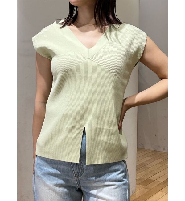 LAGUNAMOON「ダブルVネックニットプルオーバー」|ニット・セーター|ライトグリーン