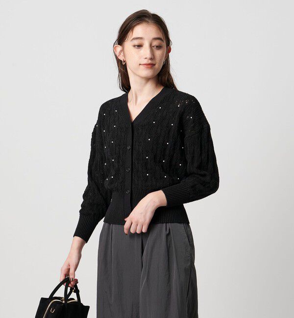 UNITED ARROWS「フェイクパール レース カーディガン ウォッシャブル」|カーディガン|