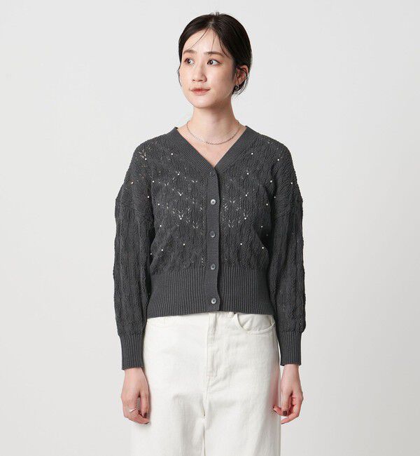 UNITED ARROWS「フェイクパール レース カーディガン ウォッシャブル」|カーディガン|