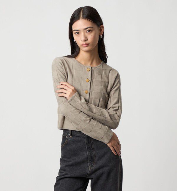 EMMEL REFINES「＜EMMEL REFINES＞EM HW スクエアアミ ＆ ボタン カーディガン」|カーディガン|