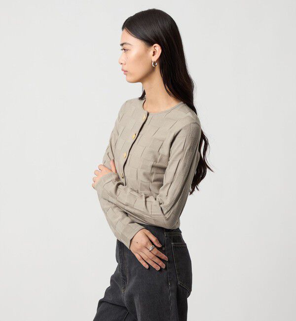 EMMEL REFINES「＜EMMEL REFINES＞EM HW スクエアアミ ＆ ボタン カーディガン」|カーディガン|