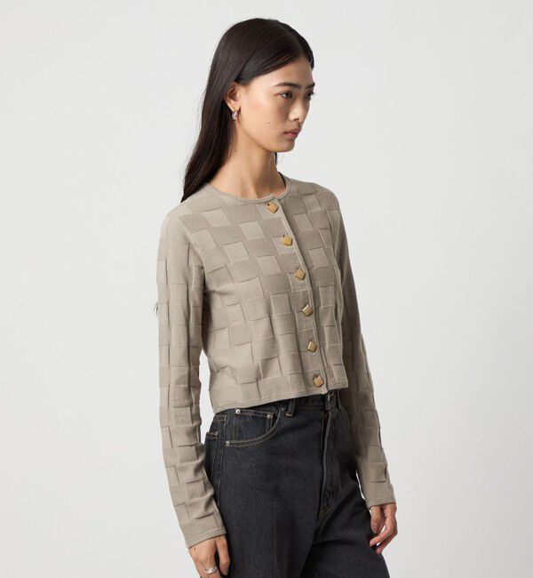 EMMEL REFINES「＜EMMEL REFINES＞EM HW スクエアアミ ＆ ボタン カーディガン」|カーディガン|